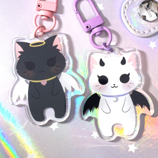 Pandy and Friends Angel and Devil Cats Acrylic Keychain